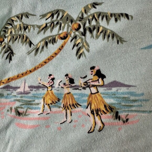 NICK & NORA Flannel Pajama Shorts Men’s Med Aqua Blue Hawaii Toucan Hula Surfer - Picture 15 of 16